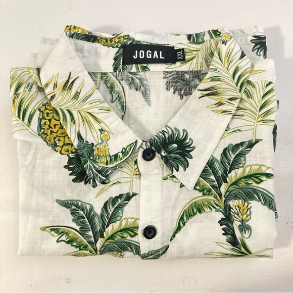 JOGAL Shirt Mens XXL Short Sleeve Button Up Pineapple Tropical Green Palm - Picture 15 of 15